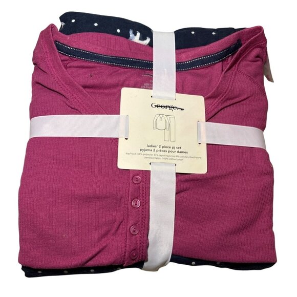Ladies 2-Piece Pajama Set Size 3X Long-Sleeve Polar Bear Print Plum Navy George - Picture 1 of 6